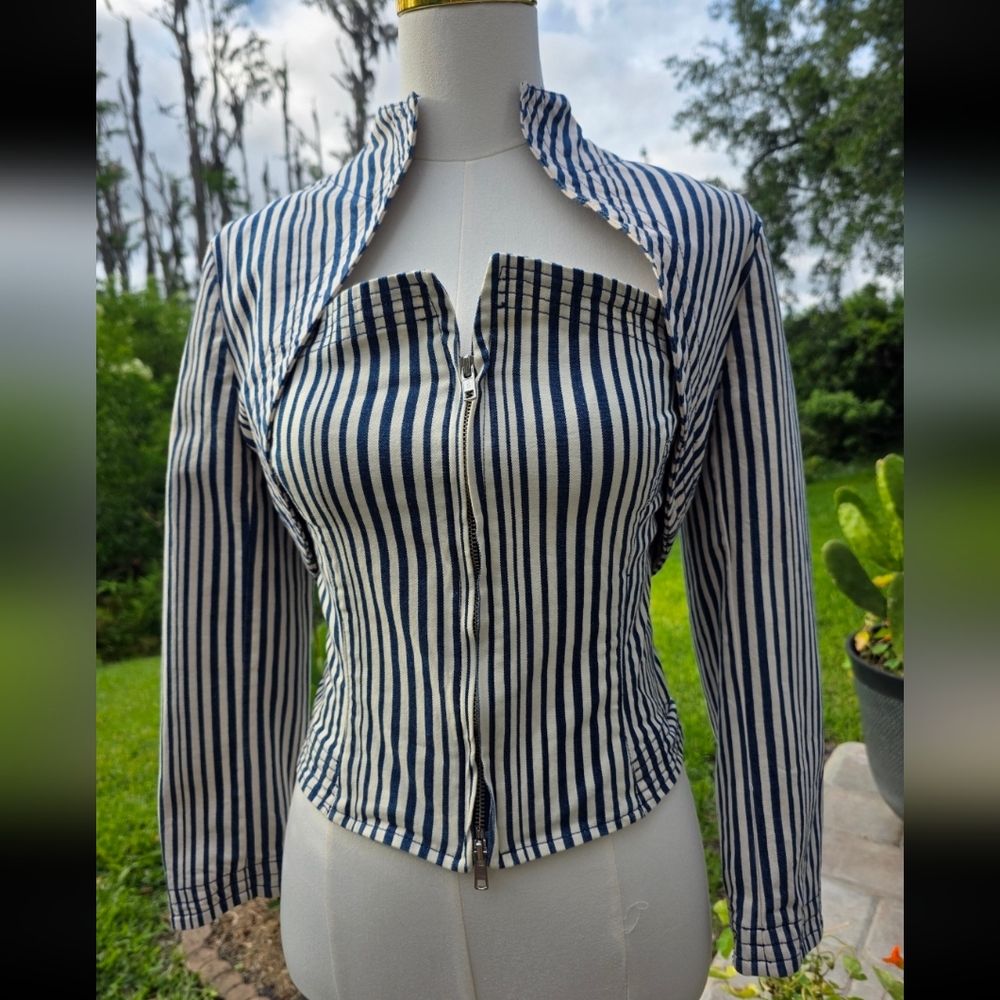 Isabel de Pedro Spain Striped Stretch Denim Corset & Bolero Set US 4